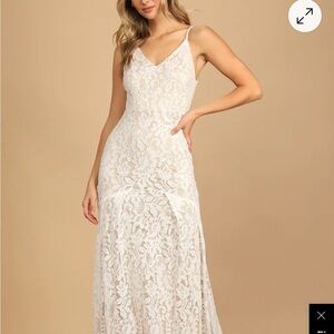 Lulu's Elegant White Lace Maxi Dress